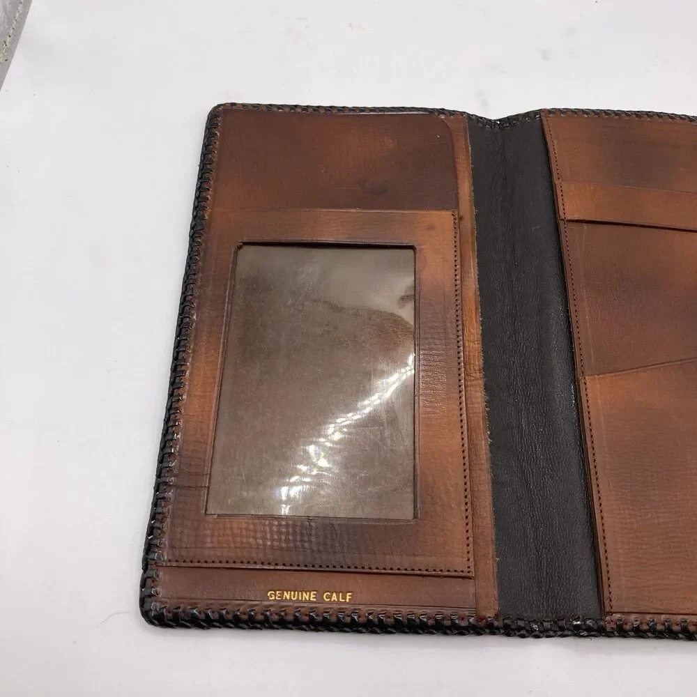 Vintage Genuine Calf Leather Wallet Check Passer Passport Meeker Made EUC